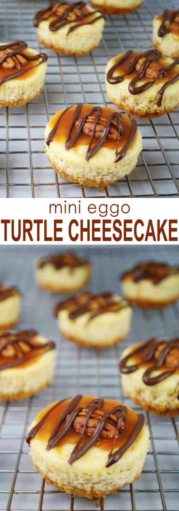 Mini Eggo Turtle Cheesecakes