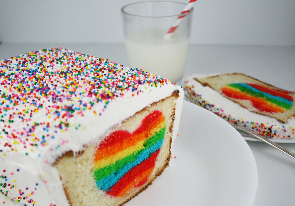 How to make a rainbow heart surprise inside cake.