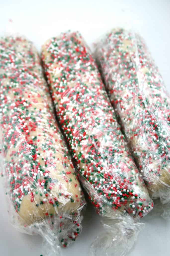Roll cookie log in sprinkles before chilling