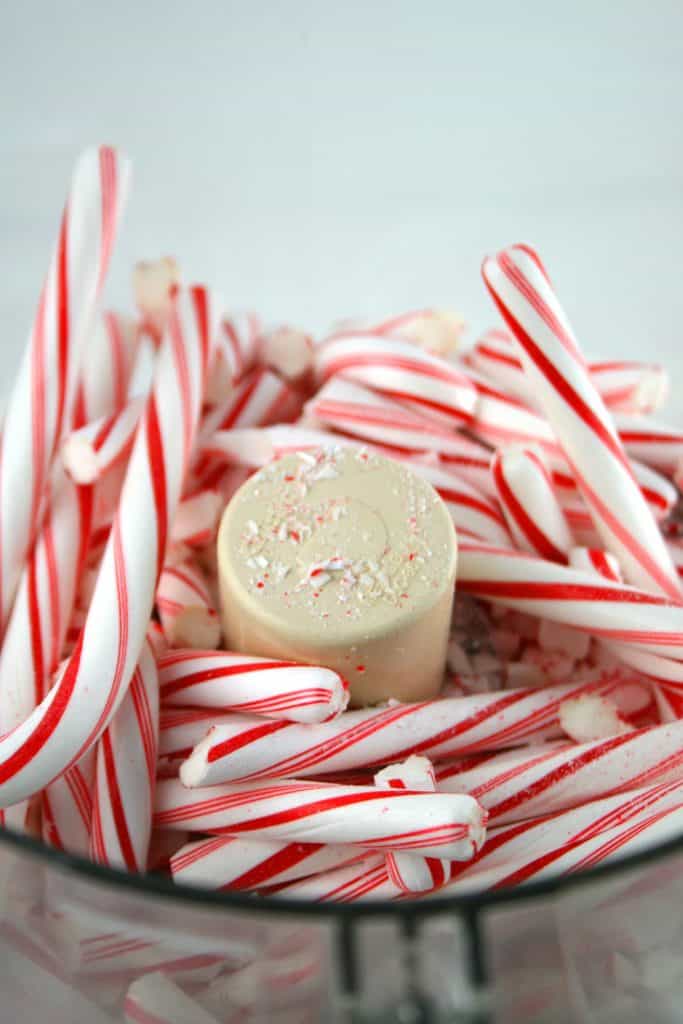 Candy canes in food processor