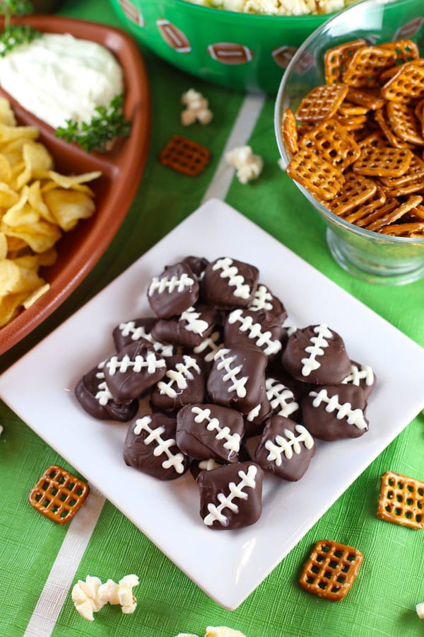 Chocolate covered pretzel footballs snack recipe