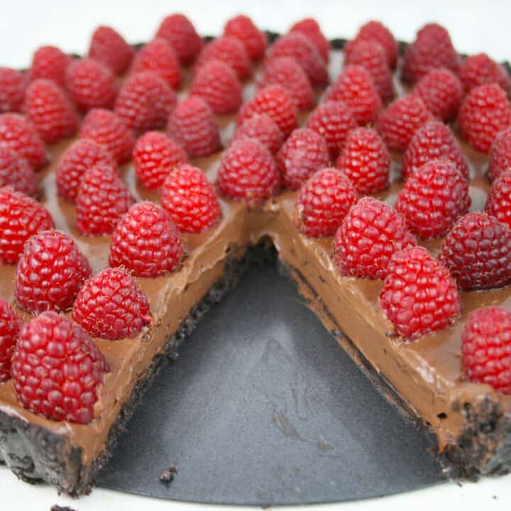 Chocolate tofu tart with raspberries