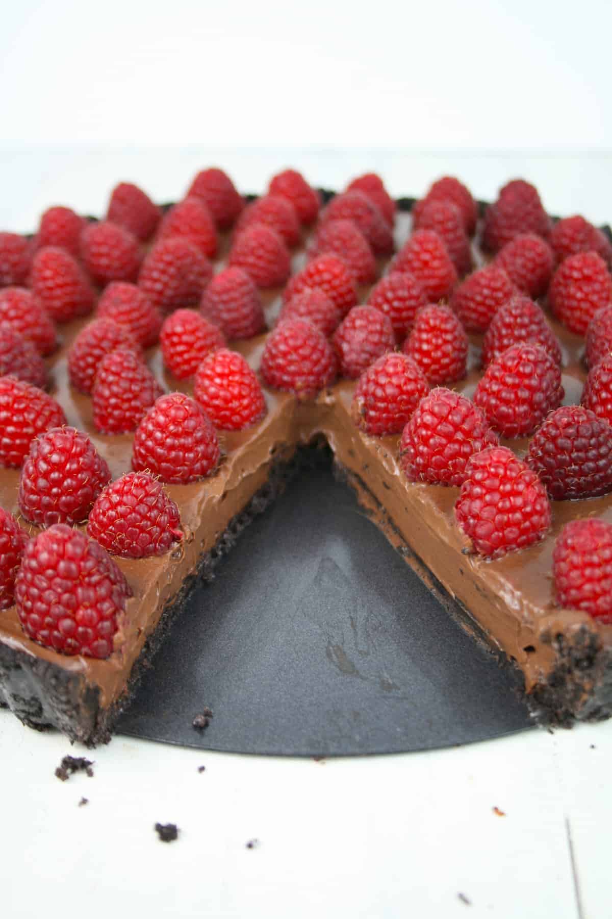 Chocolate tofu tart sliced.