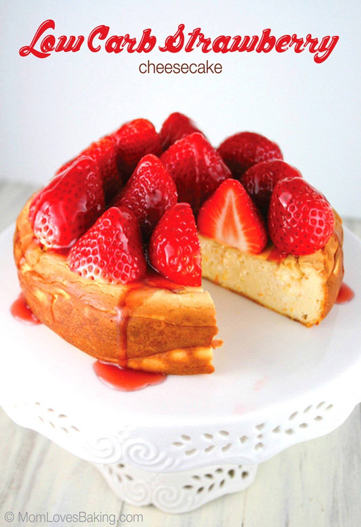 Delicious low carb cheesecake with strawberries.