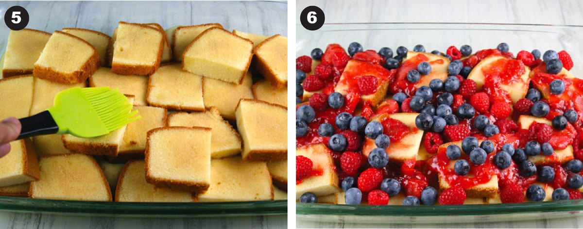 How to assemble and English trifle with layers of pudding, pound cake, fruit and cool whip.