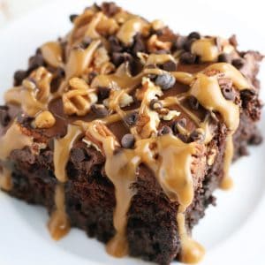 Chocolate Turtle Poke Cake