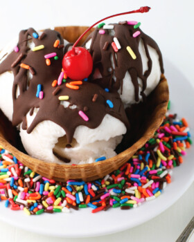 Dairy free sundae with homemade magic shell