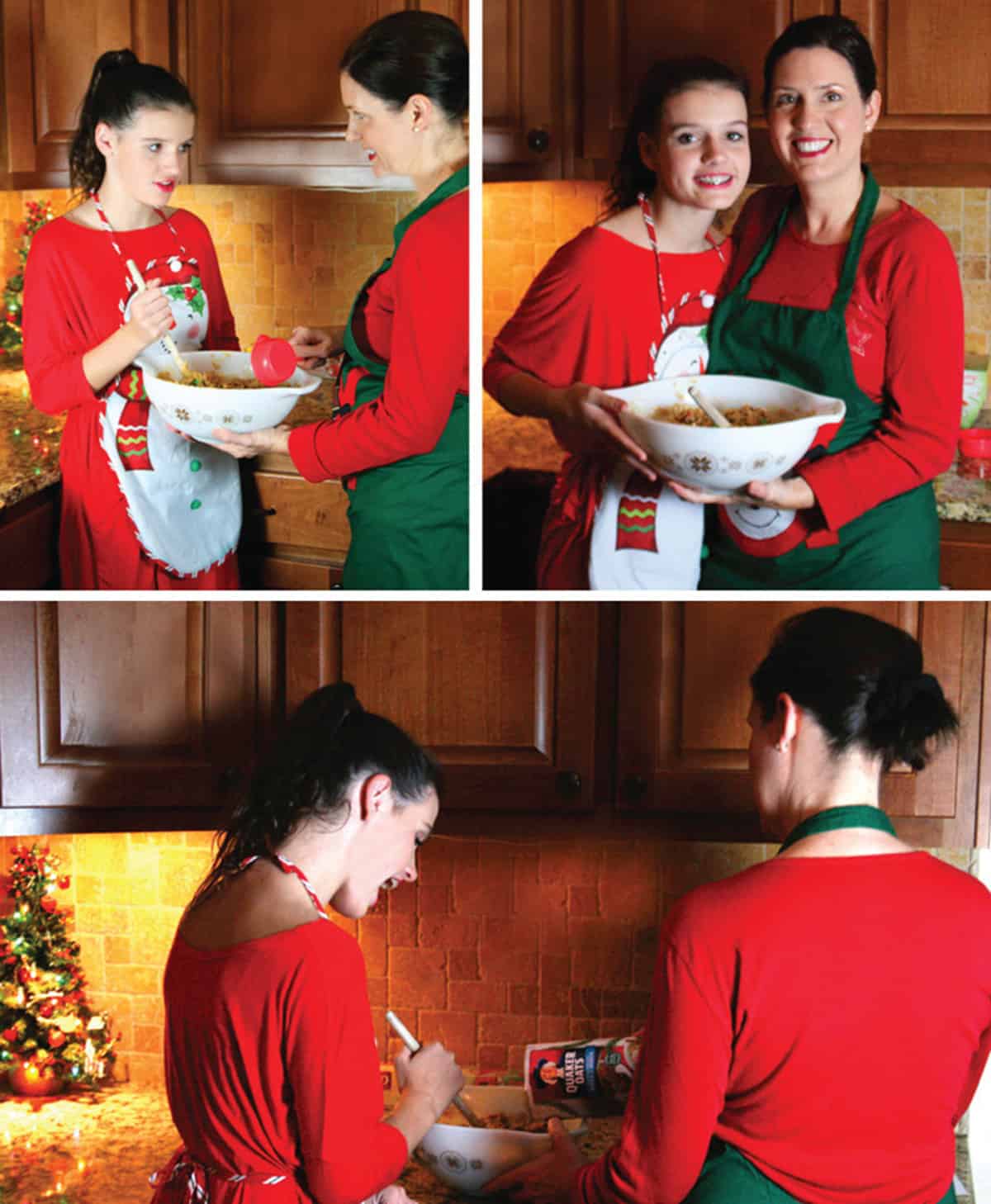 Mom and daughter baking cookies.