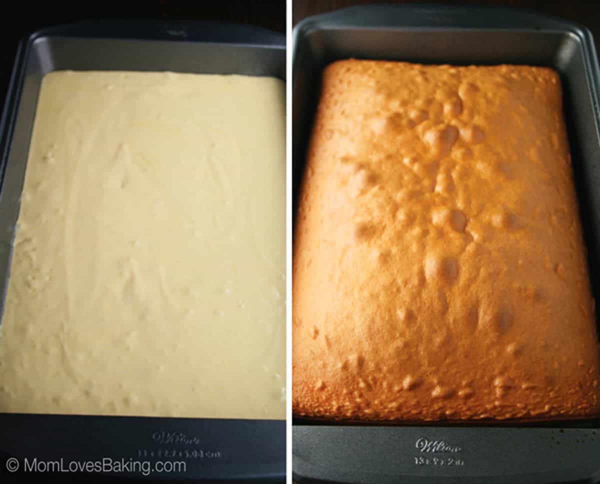 Yellow cake made with a cake mix.