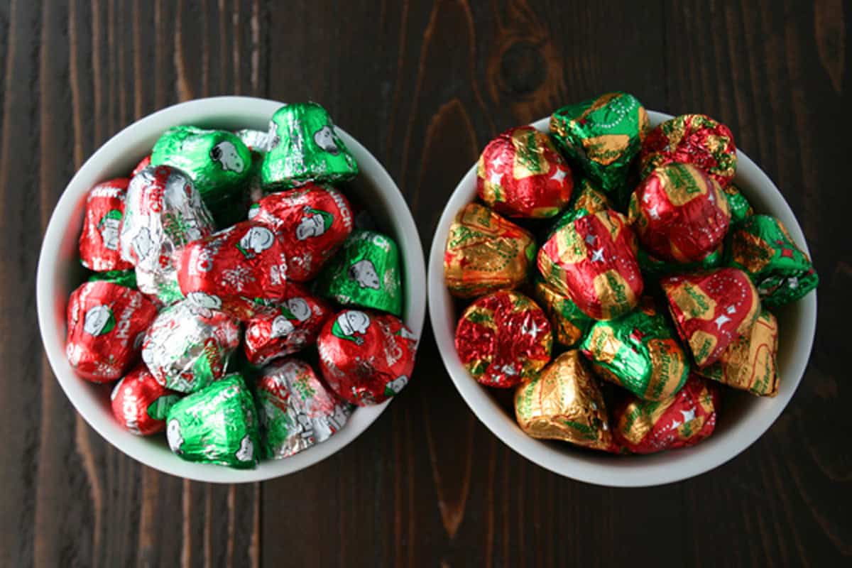 Foil wrapped chocolate candies for the holidays.