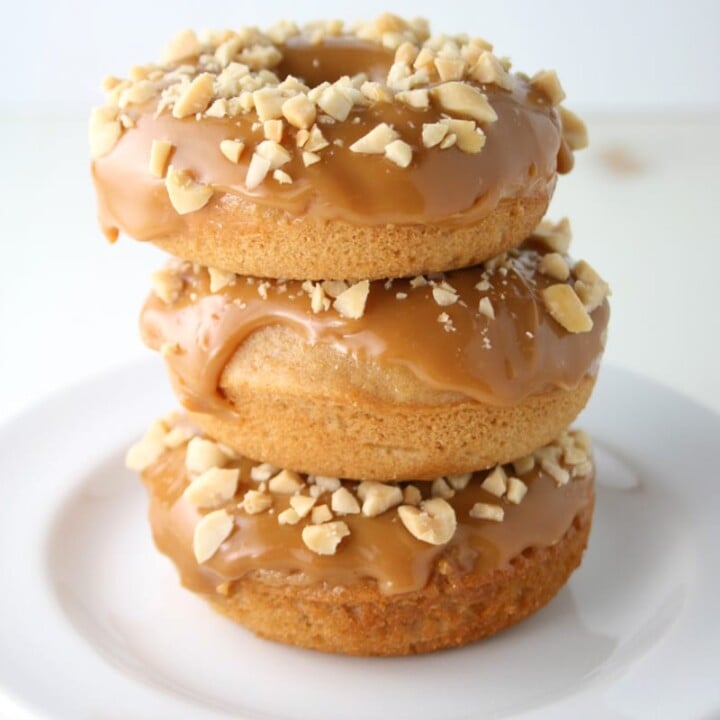 Homemade caramel apple donuts stacked
