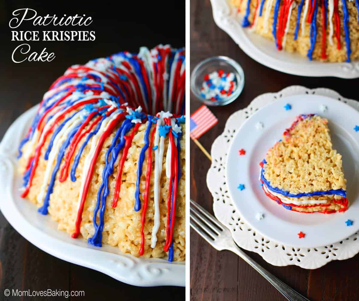 Two photos, one shows completed cake and other shows slice of cake on a white plate with fork on side.