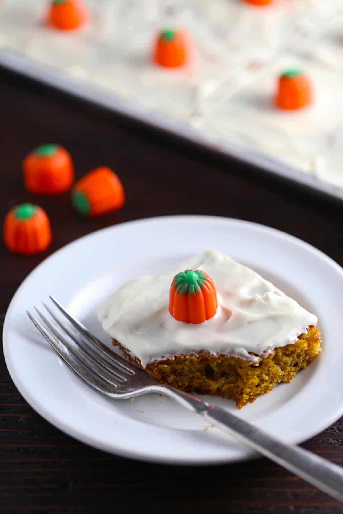 The best ever pumpkin bars with cream cheese frosting.