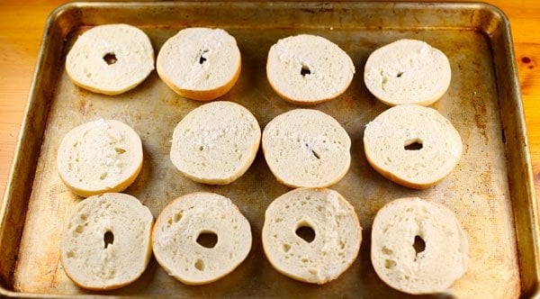 Mini bagels on a pan