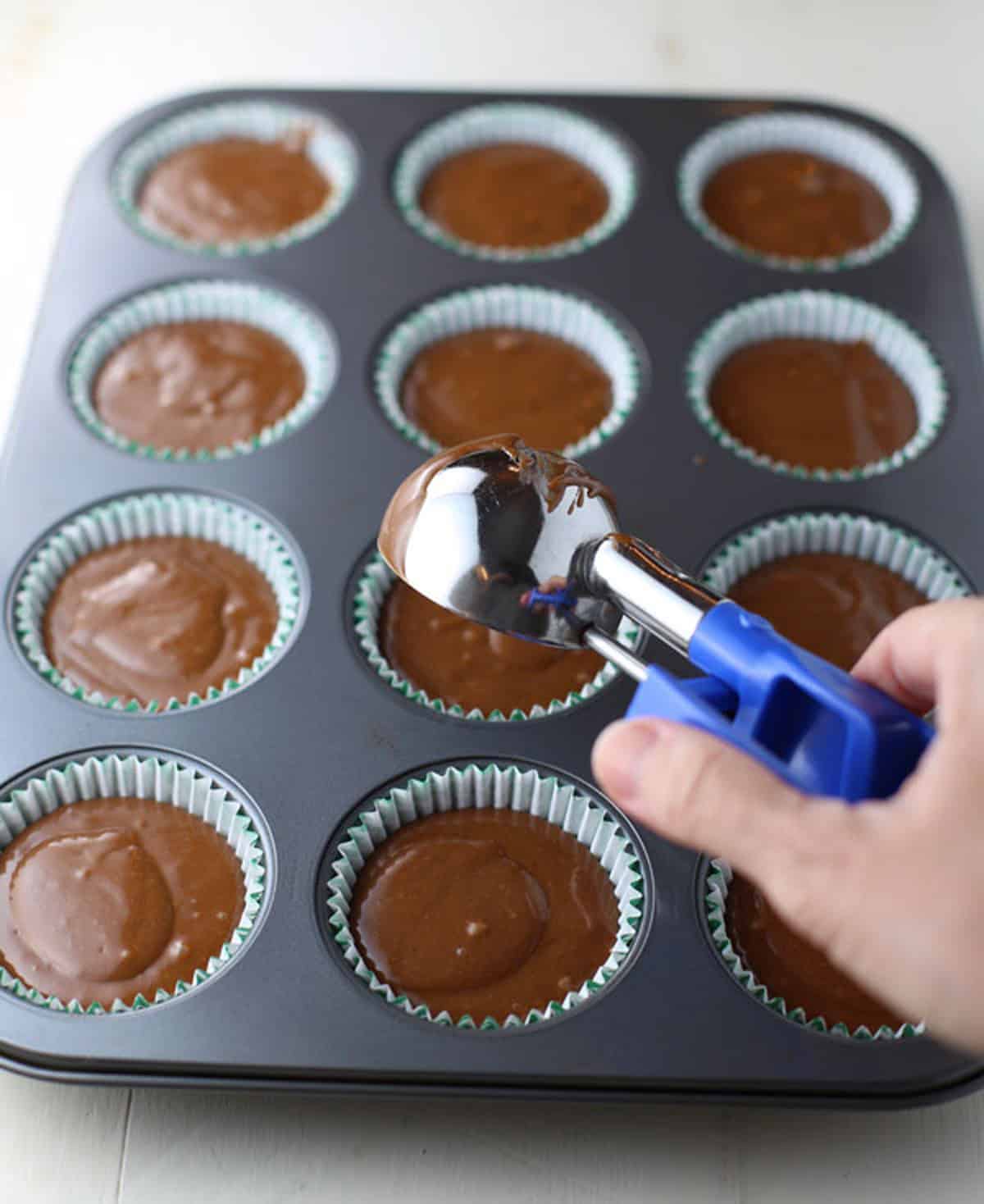 Cake batter in muffin pan.