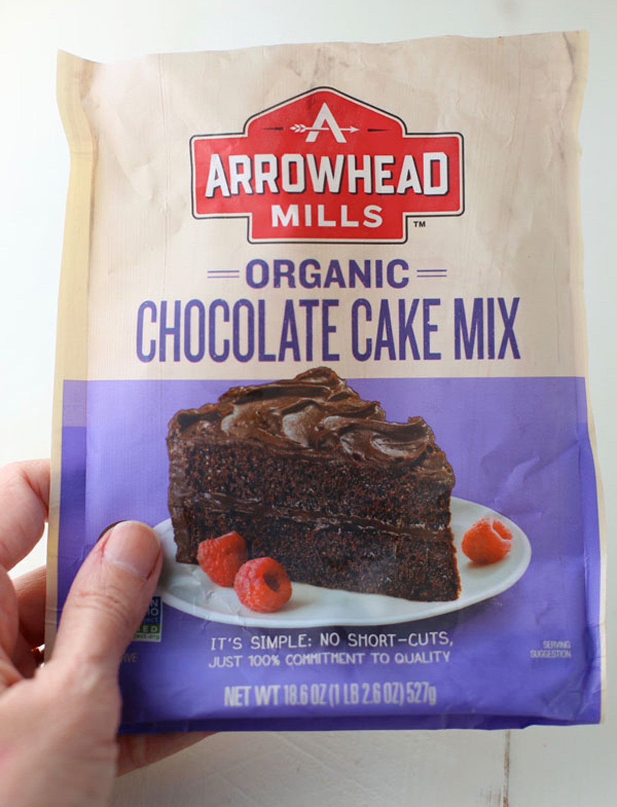 Cake mix package for chocolate cake.
