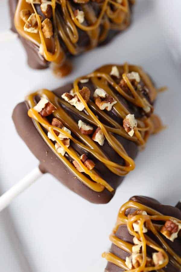 Chocolate Turtle Cheesecake Pops