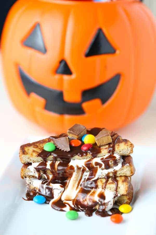 Chocolate French Toast Sandwich with Halloween Candy