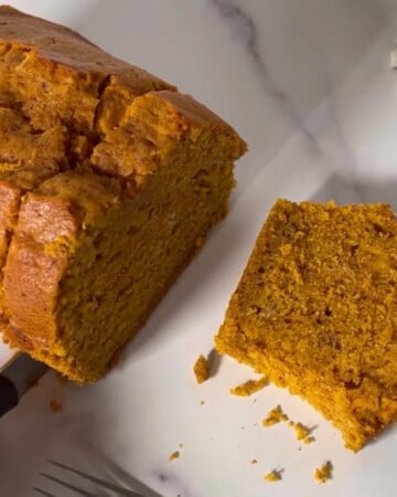 Pumpkin loaf sliced.