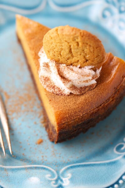 Pumpkin Cheesecake with Gingersnap Pecan Crust - Mom Loves Baking