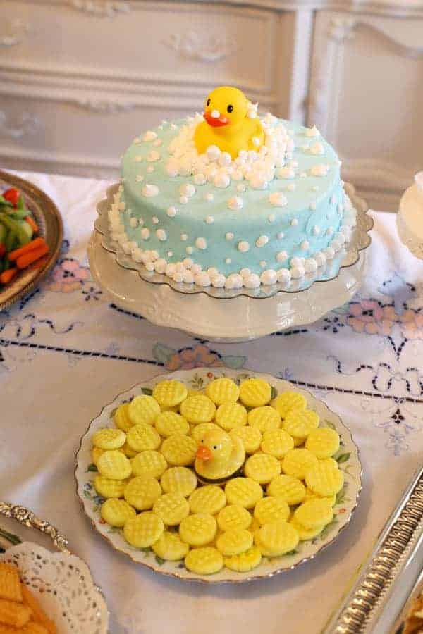 Easy baby shower cake made with cake mix.