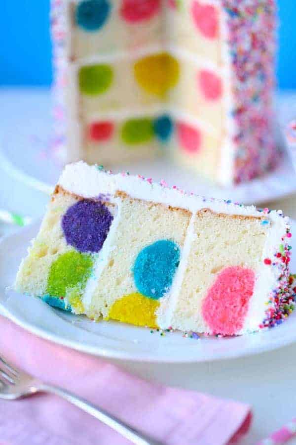 Rainbow Sprinkles Polka Dot Surprise Cake - Mom Loves Baking