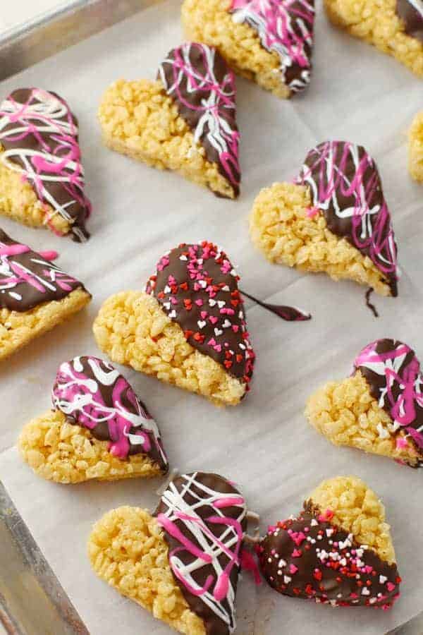 Chocolate Dipped Rice Krispy Hearts