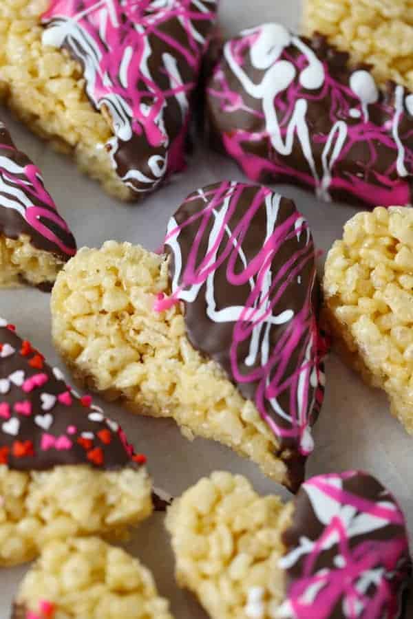 Chocolate Dipped Rice Krispy Hearts