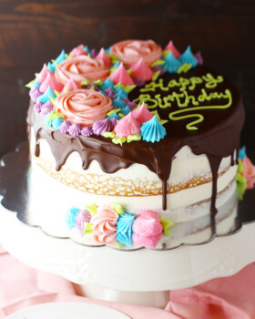 Chocolate Drizzled Semi Naked Rose Cake