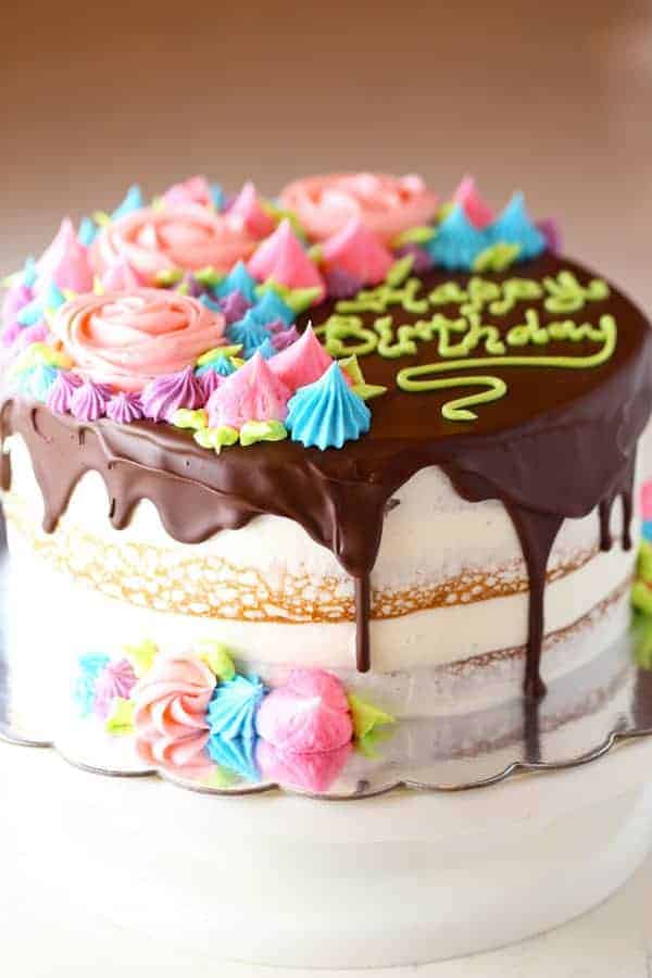 Chocolate Drizzled Semi Naked Rose Cake