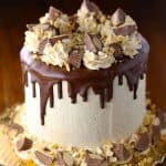 Chocolate cake with peanut butter swiss meringue buttercream frosting.