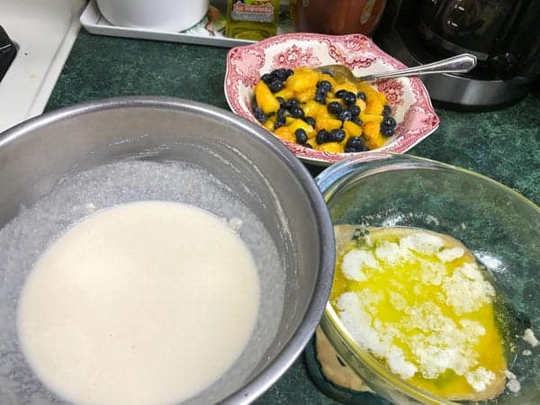 Grandmother's easy peach cobbler with blueberries