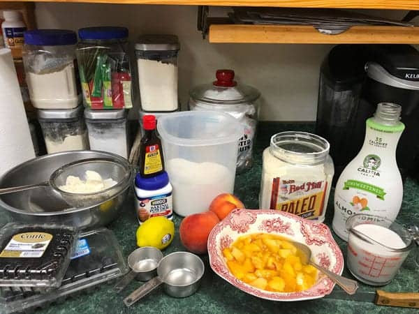 Grandmother's easy peach cobbler with blueberries