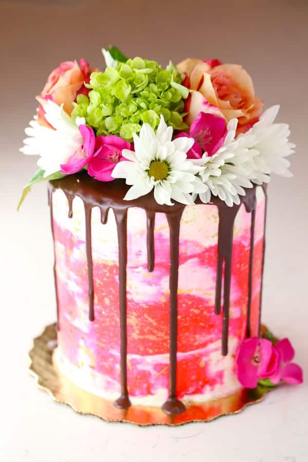 Pink Painted Buttercream Drip Cake