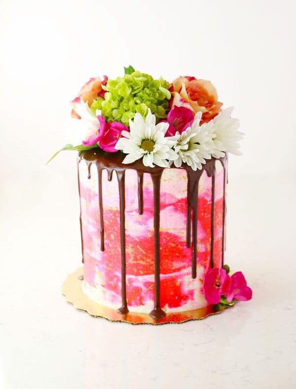 Pink Painted Buttercream Drip Cake