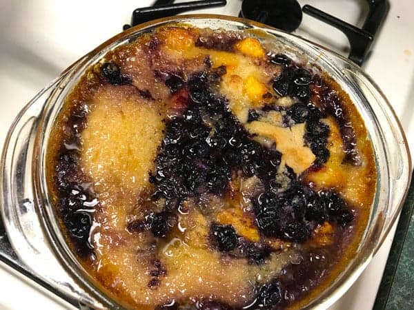 Grandmother's easy peach cobbler with blueberries