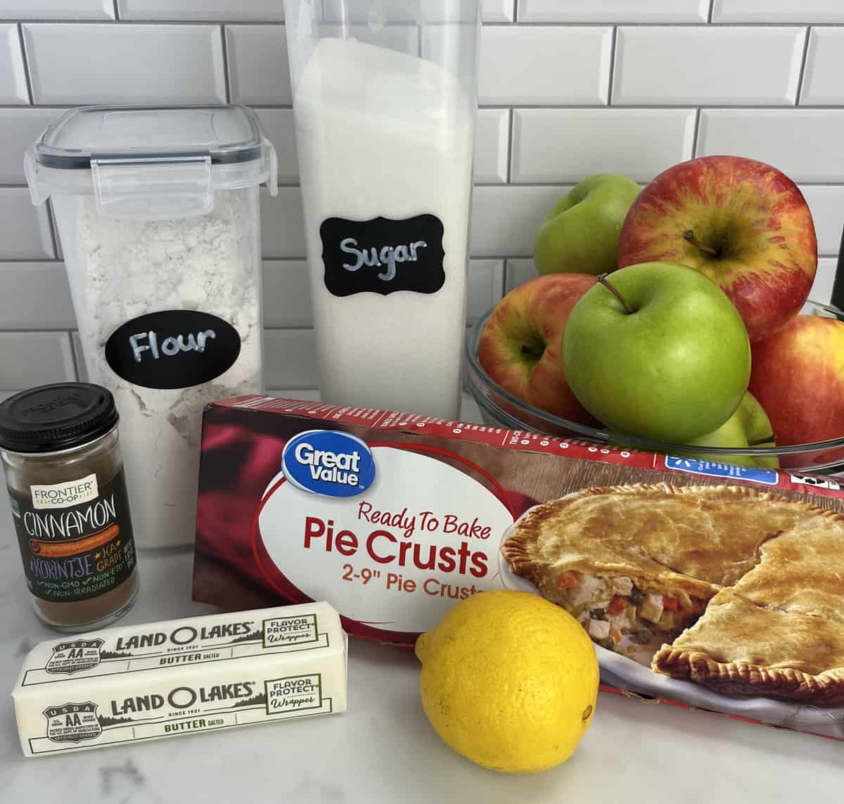 Ingredients needed to make Dutch apple pie.