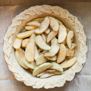 Dutch apple pie before it's baked in oven.
