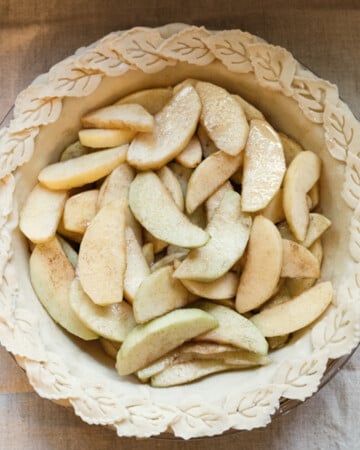Dutch apple pie before it's baked in oven.