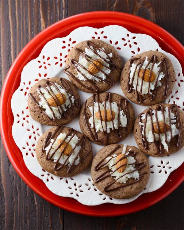 German chocolate almond thumbprint cookies