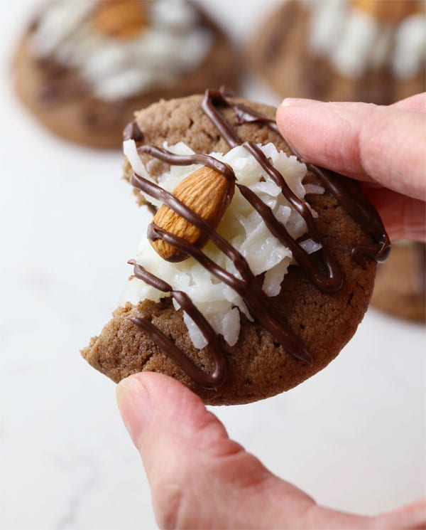 German chocolate almond thumbprint cookies