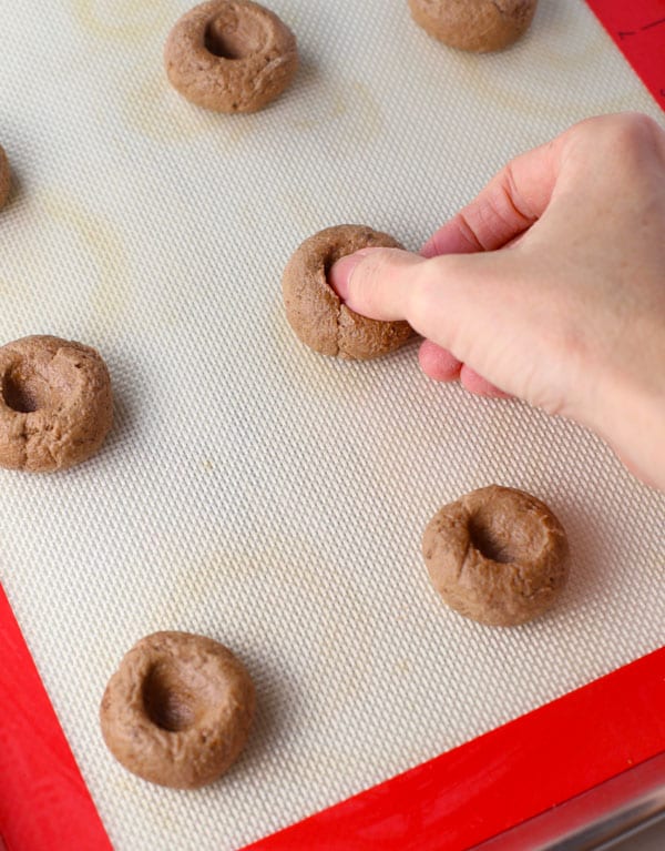 German chocolate almond thumbprint cookies
