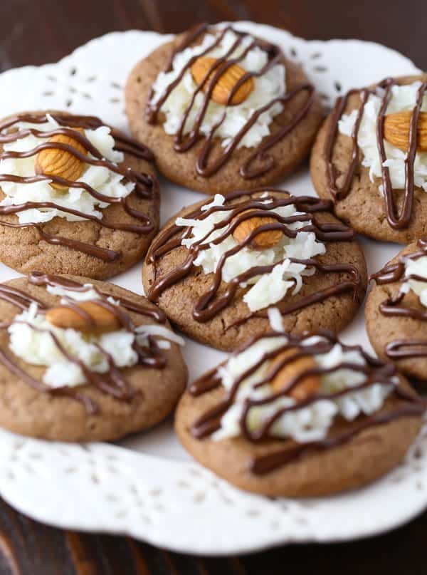 German chocolate almond thumbprint cookies