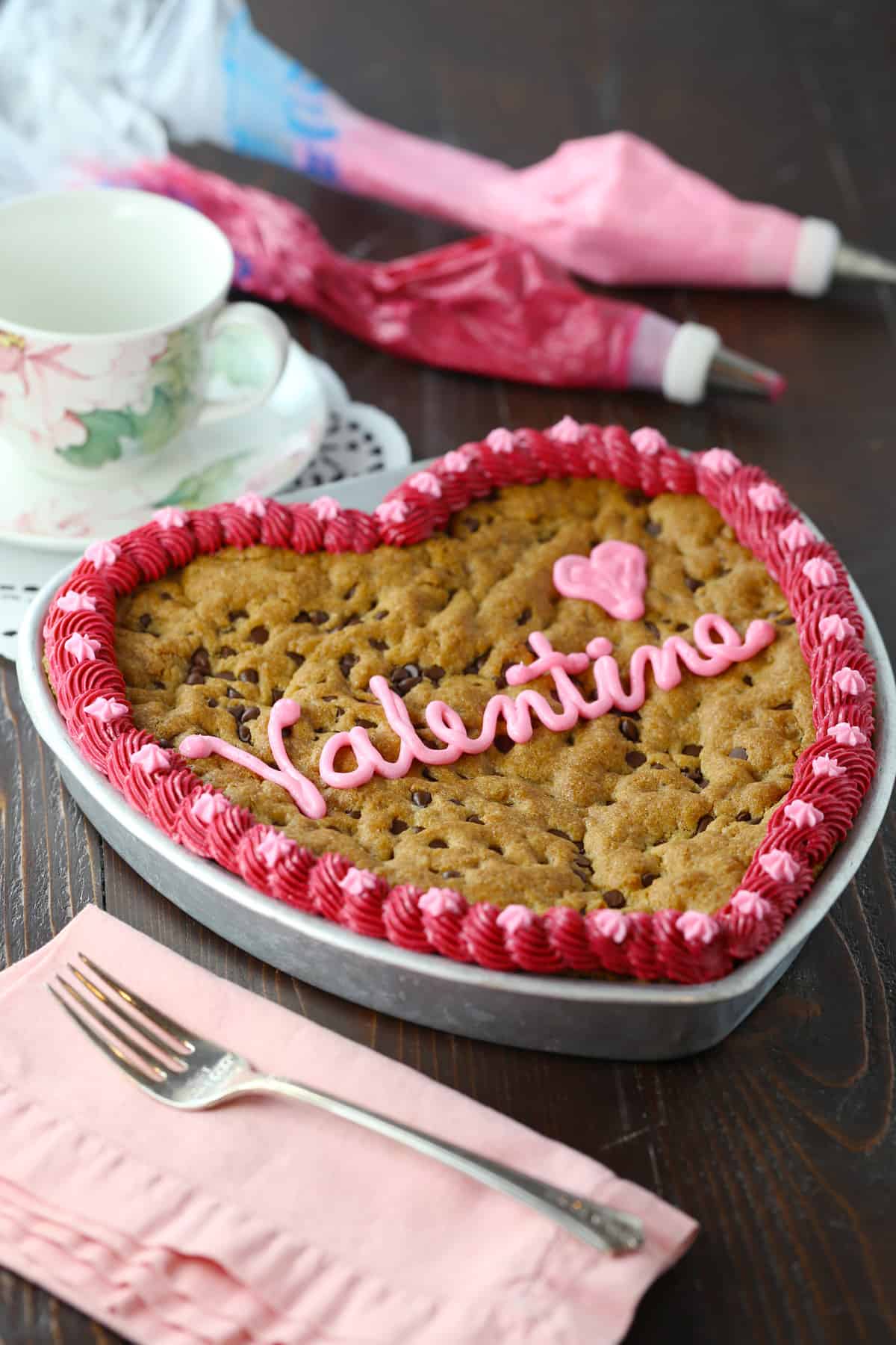 Giant heart shaped blondie cookie for Valentine's day.
