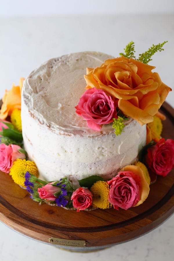 Naked Lemon Cake with Fresh Flowers