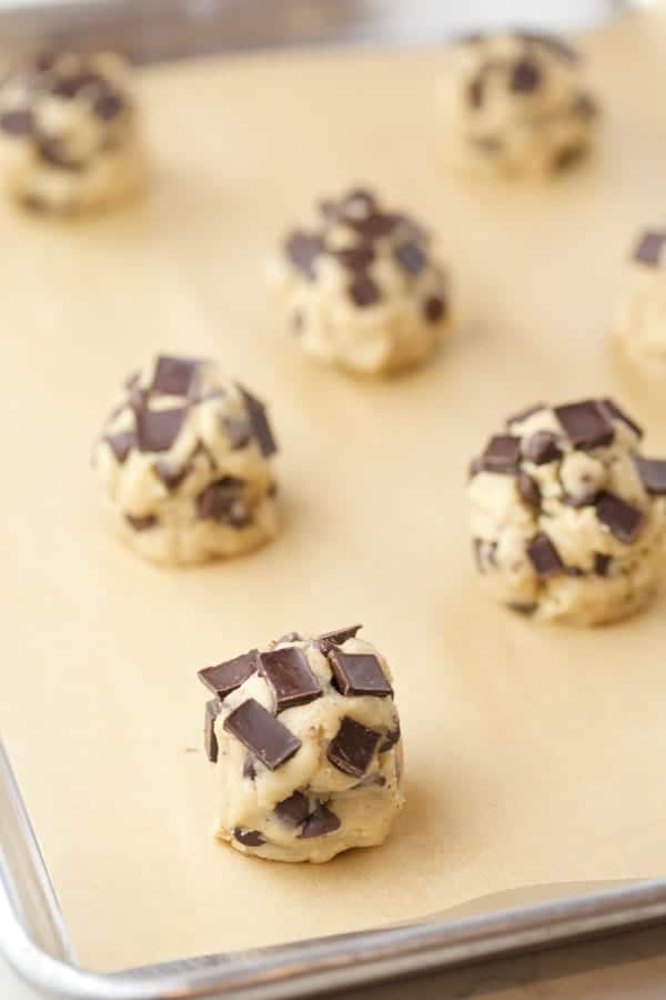 Chocolate chunks on cookie dough