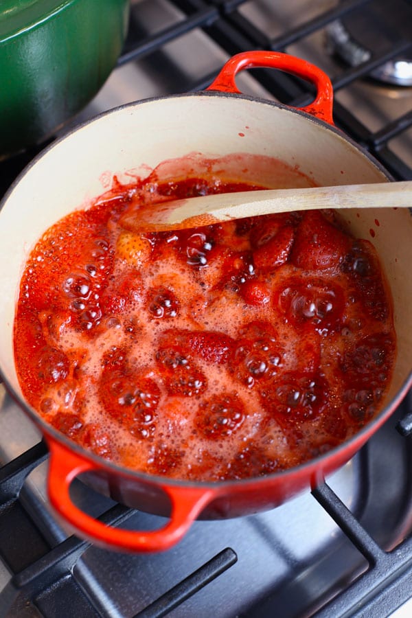 Boiling strawberry jam in le crueset dutch oven