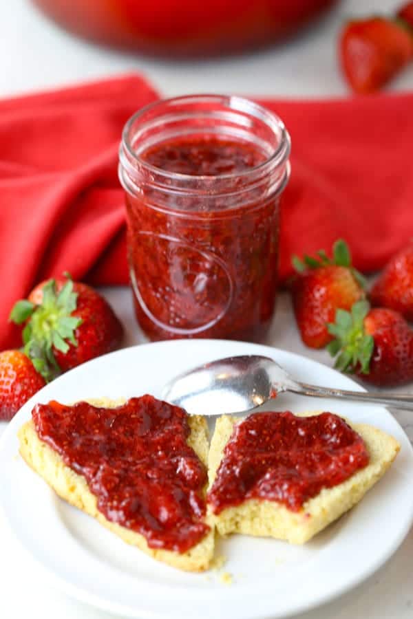 Paleo strawberry jam in mason jar