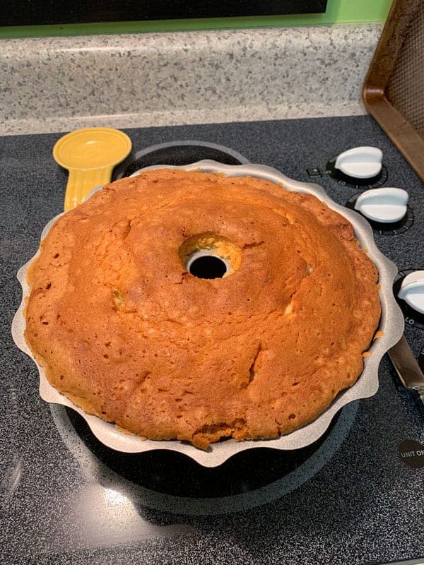 Baked pound cake in Bundt pan