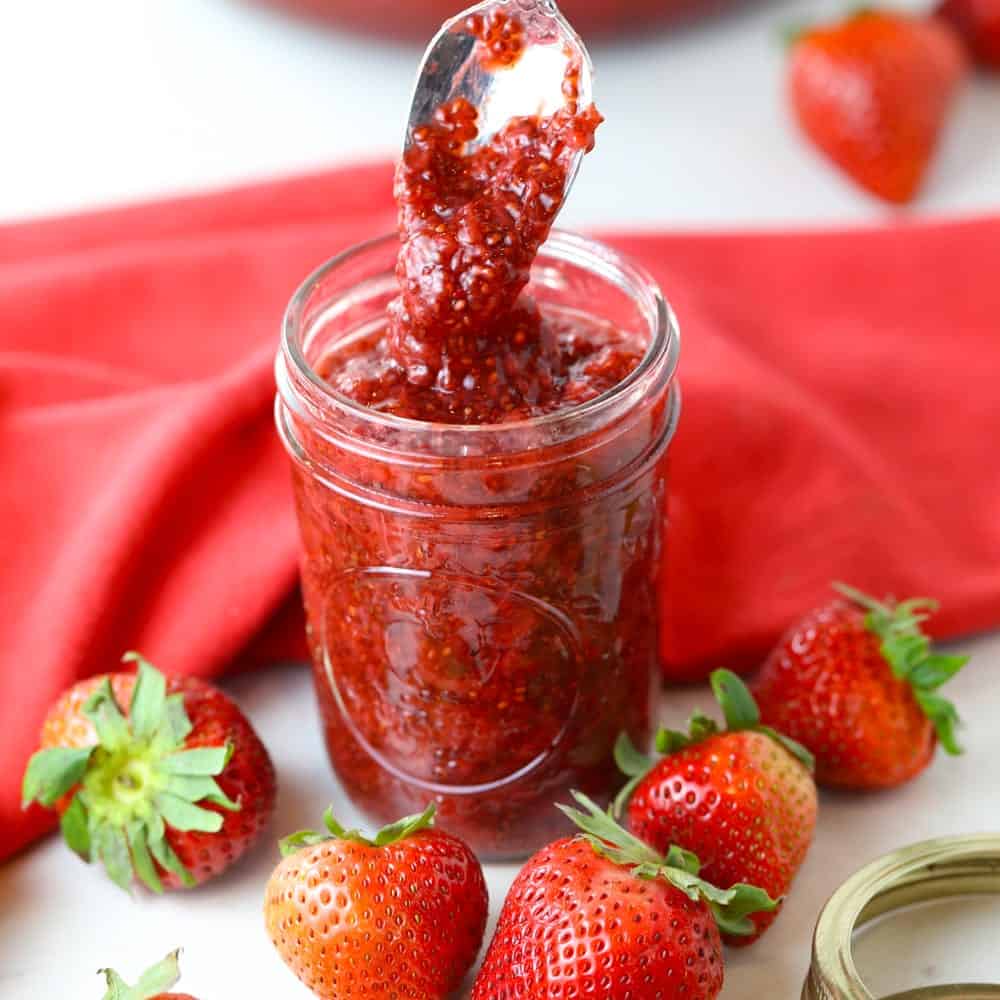 Homemade strawberry jam in a jar